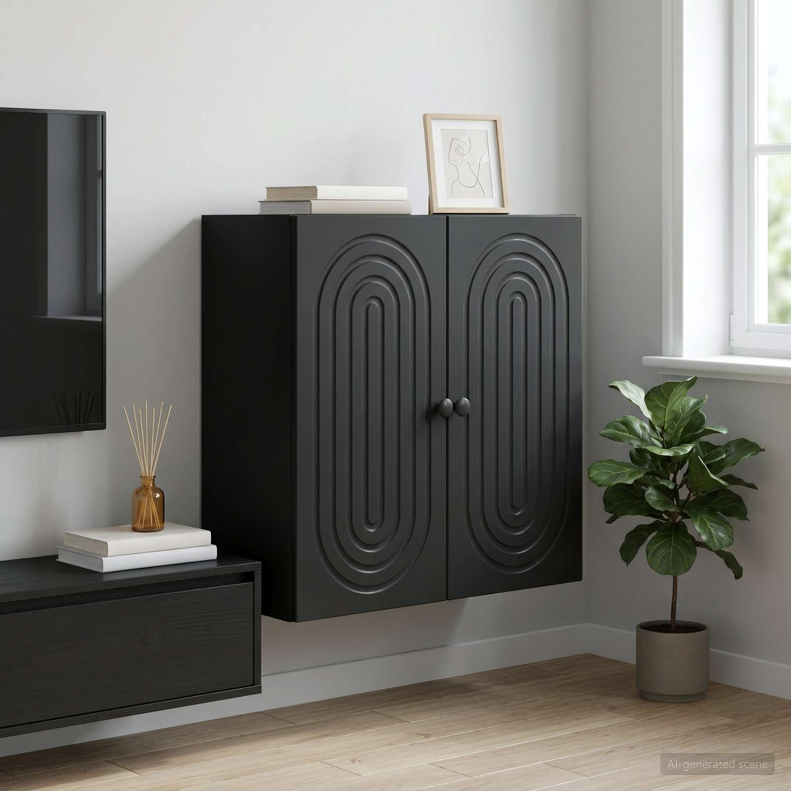Mobiletto a muro Nero 59 x 31 x 60 cm Legno ingegnerizzato | homemem39