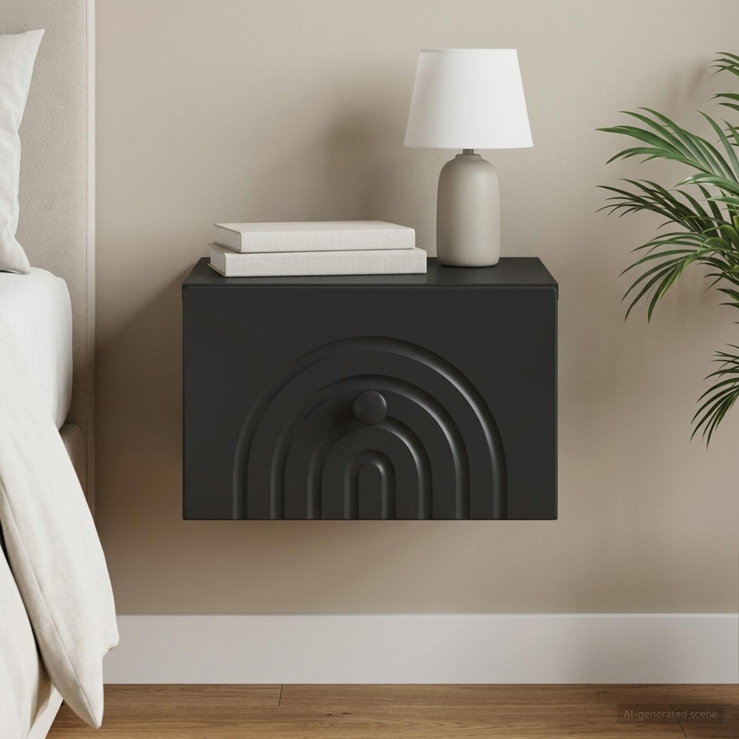 Mobiletto da notte a muro con cassetto Nero 33 x 34,5 x 20 cm