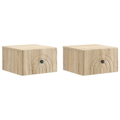 Mobiletto da notte a muro 2 pz Rovere Sonoma 33 x 34,5 x 20 cm
