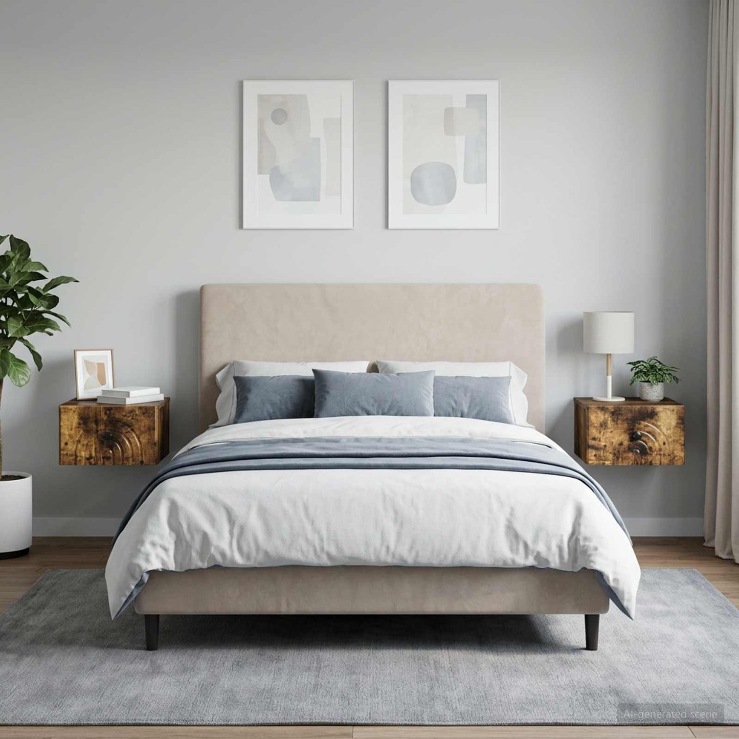 Mobiletto da notte a muro 2 pz Rovere Fumo 33 x 34,5 x 20 cm