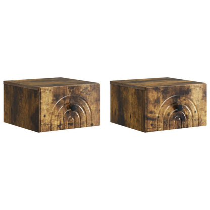 Mobiletto da notte a muro 2 pcs Rovere Fumo 33 x 34,5 x 20 cm