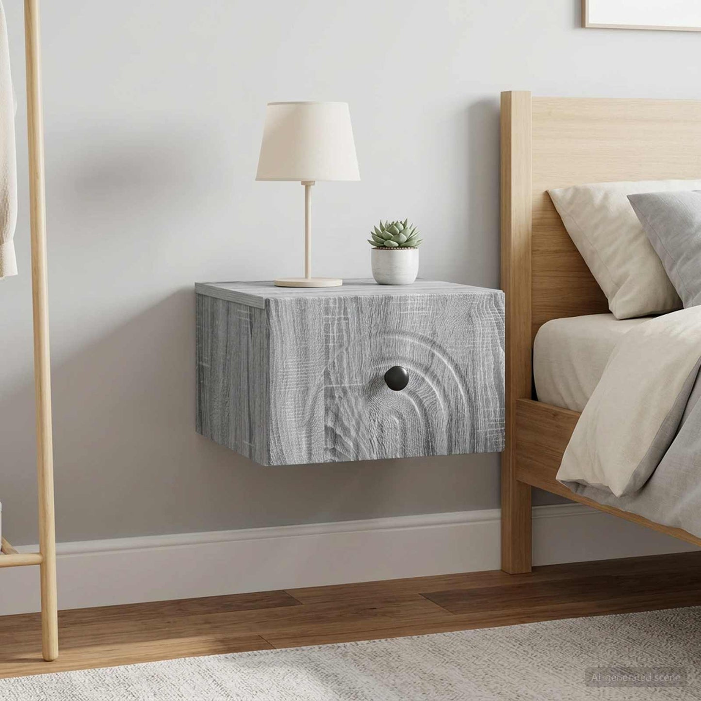 Mobiletto da notte a muro 2 pz Grigio Sonoma 33 x 34,5 x 20 cm