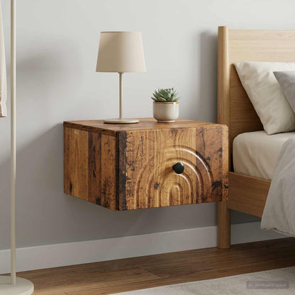 Mobiletto da notte a muro 2 pz Legno antico 33 x 34,5 x 20 cm