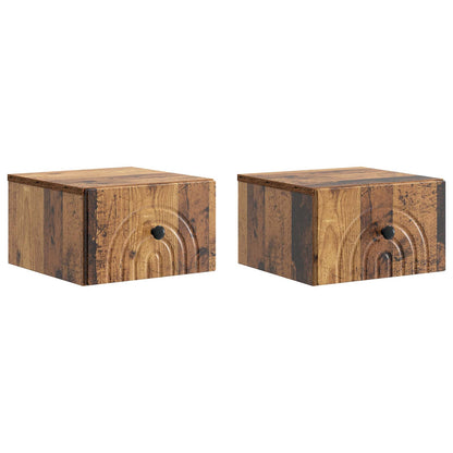 Mobiletto da notte a muro 2 pz Legno antico 33 x 34,5 x 20 cm
