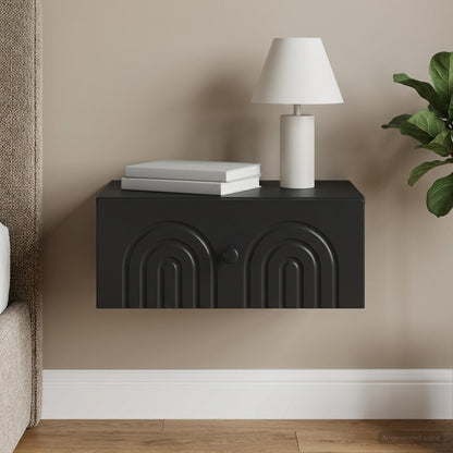 Mobiletto da notte a muro con cassetto Nero 49 x 34,5 x 20 cm