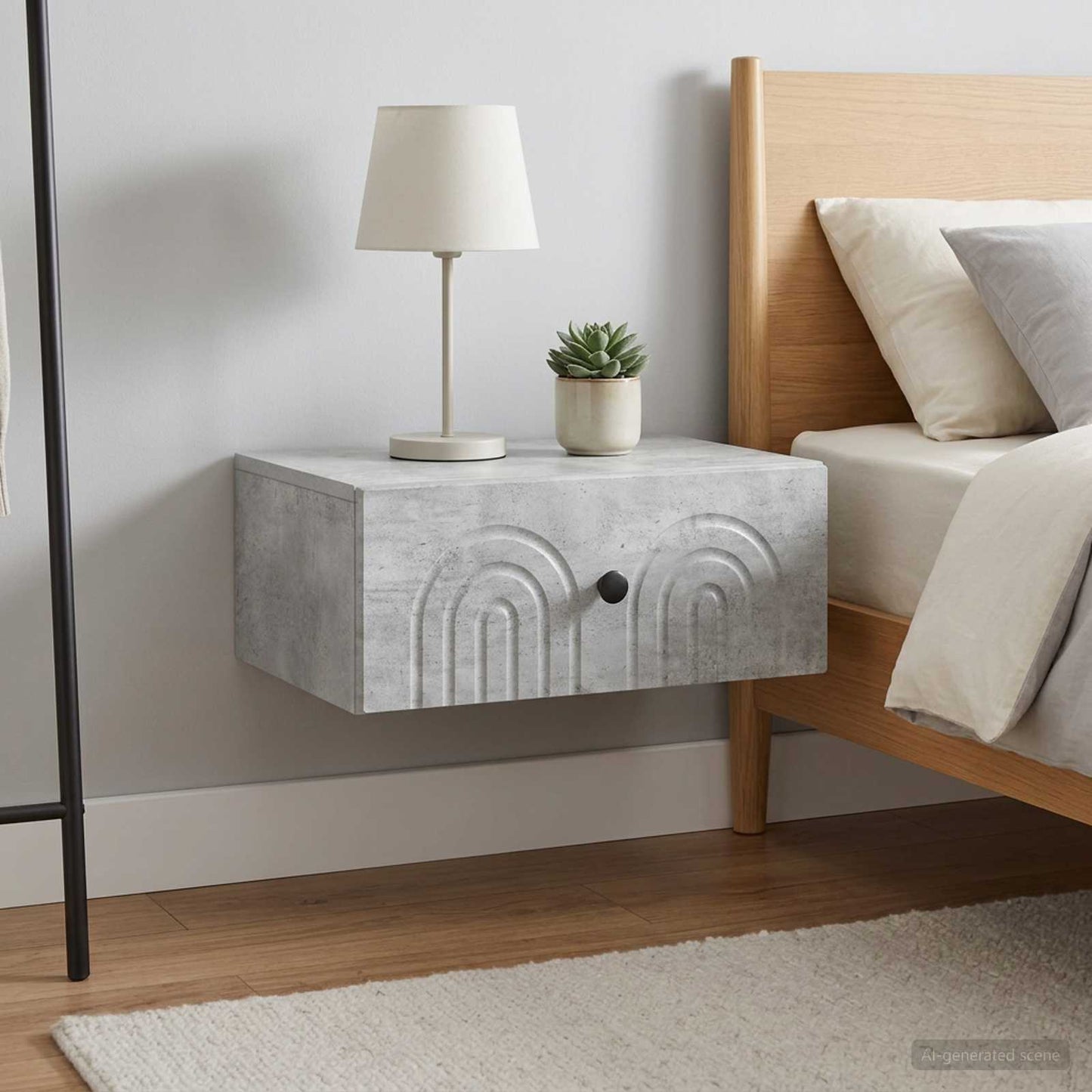 Mobiletto da notte a muro 2 pz Grigio Cemento 49 x 34,5 x 20 cm