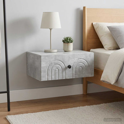 Mobiletto da notte a muro 2 pz Grigio Cemento 49 x 34,5 x 20 cm