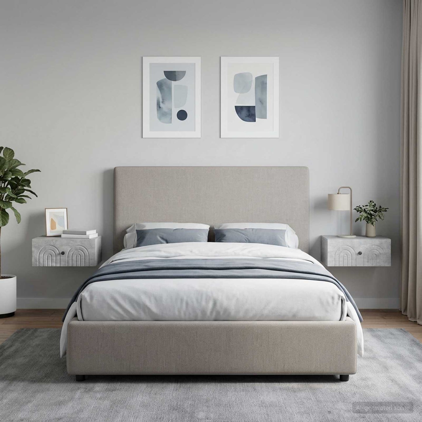 Mobiletto da notte a muro 2 pz Grigio Cemento 49 x 34,5 x 20 cm