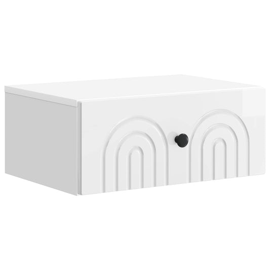 Mobiletto da notte a muro Bianco Lucido 49 x 34,5 x 20 cm