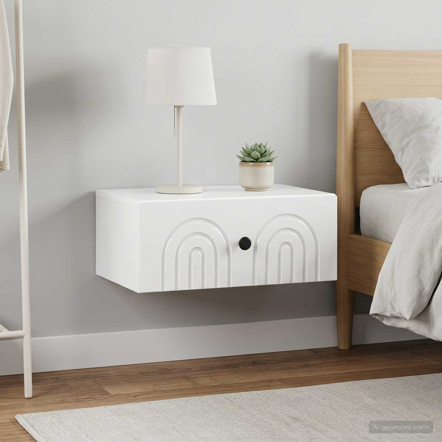 Mobiletto da notte a muro 2 pz Bianco Lucido 49 x 34,5 x 20 cm