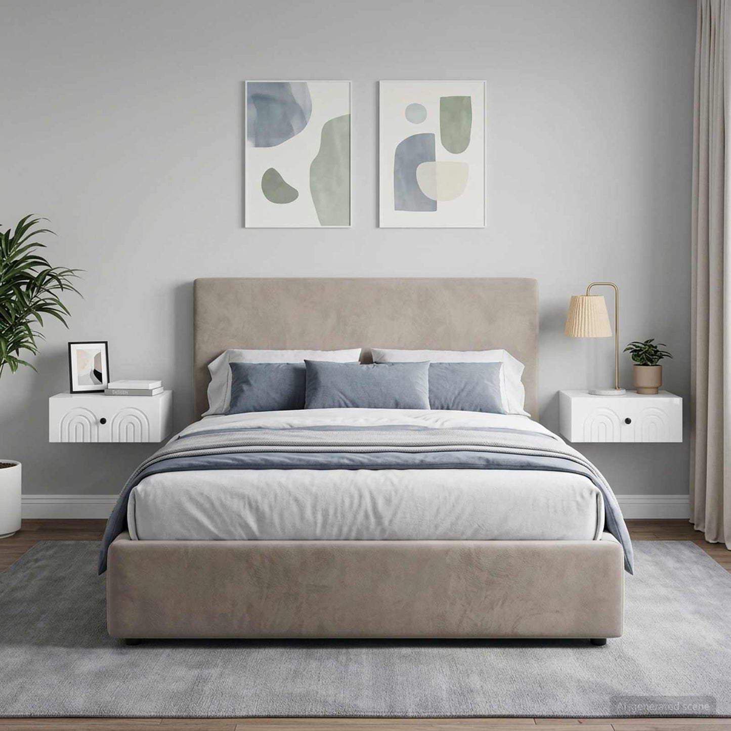 Mobiletto da notte a muro 2 pz Bianco Lucido 49 x 34,5 x 20 cm