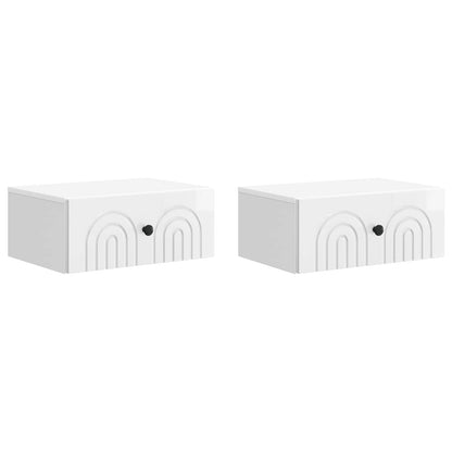 Mobiletto da notte a muro 2 pz Bianco Lucido 49 x 34,5 x 20 cm