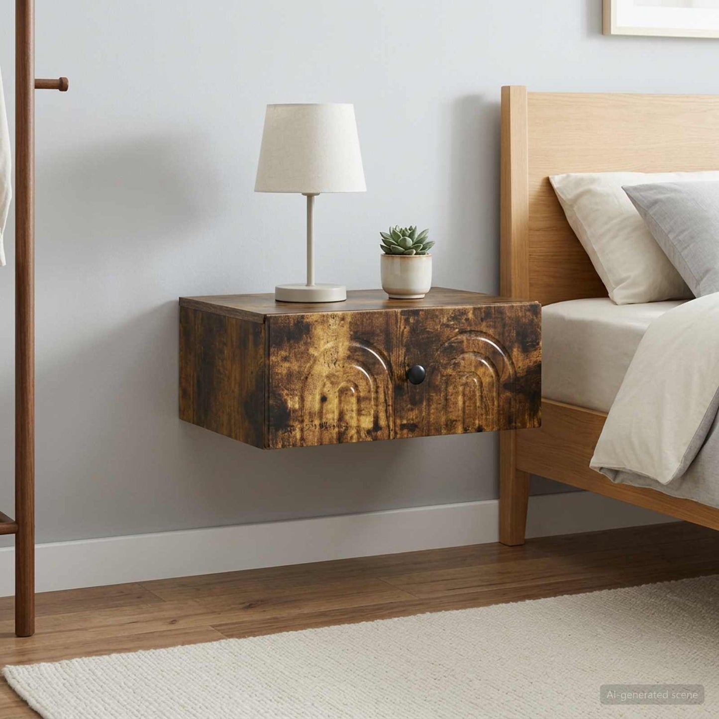 Mobiletto da notte a muro 2 pz Rovere Fumo 49 x 34,5 x 20 cm