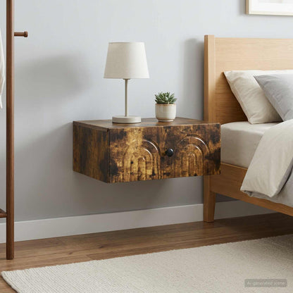 Mobiletto da notte a muro 2 pz Rovere Fumo 49 x 34,5 x 20 cm