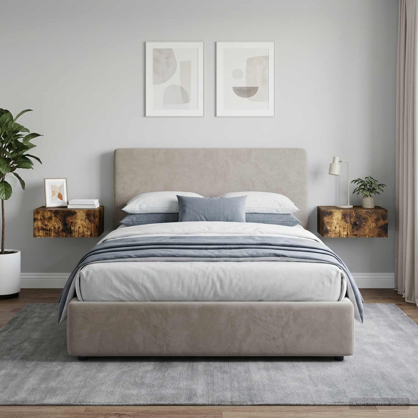 Mobiletto da notte a muro 2 pz Rovere Fumo 49 x 34,5 x 20 cm