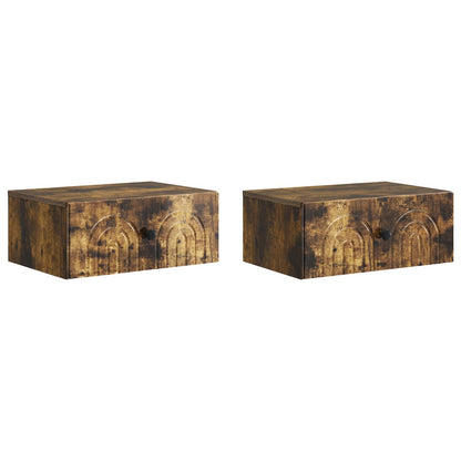 Mobiletto da notte a muro 2 pz Rovere Fumo 49 x 34,5 x 20 cm