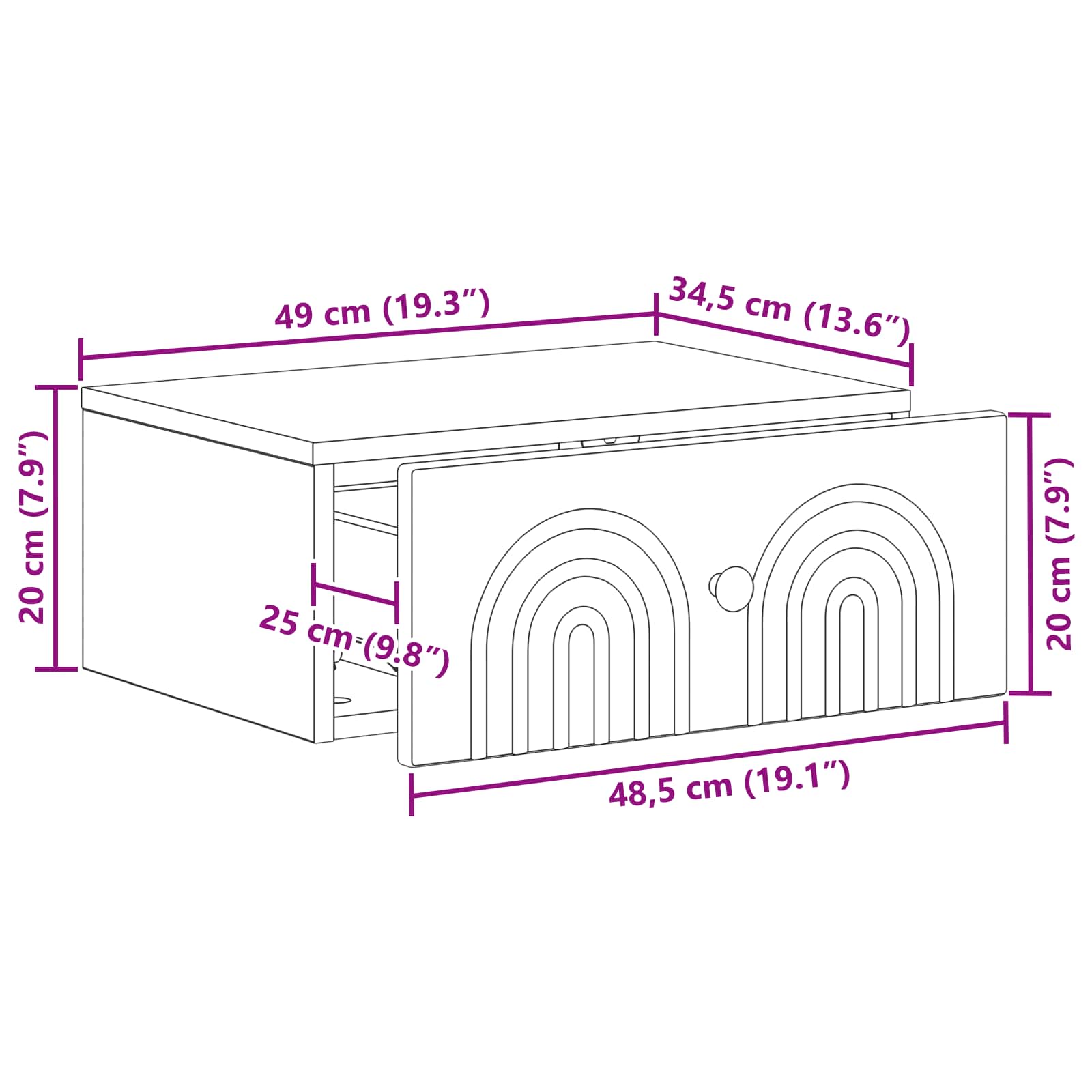 Mobiletto da notte a muro Legno antico 49 x 34,5 x 20 cm | homemem39