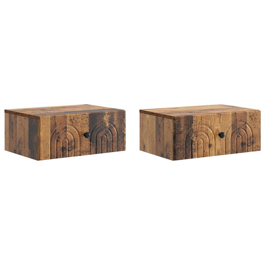 Mobiletto da notte a muro 2 pcs Legno antico 49 x 34,5 x 20 cm | homemem39