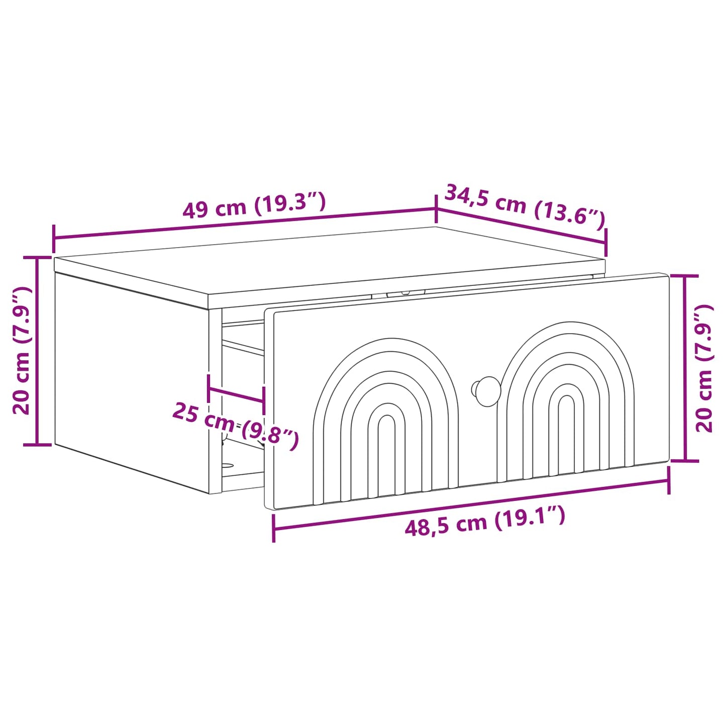 Mobiletto da notte a muro Rovere Artigianale 49 x 34,5 x 20 cm | homemem39