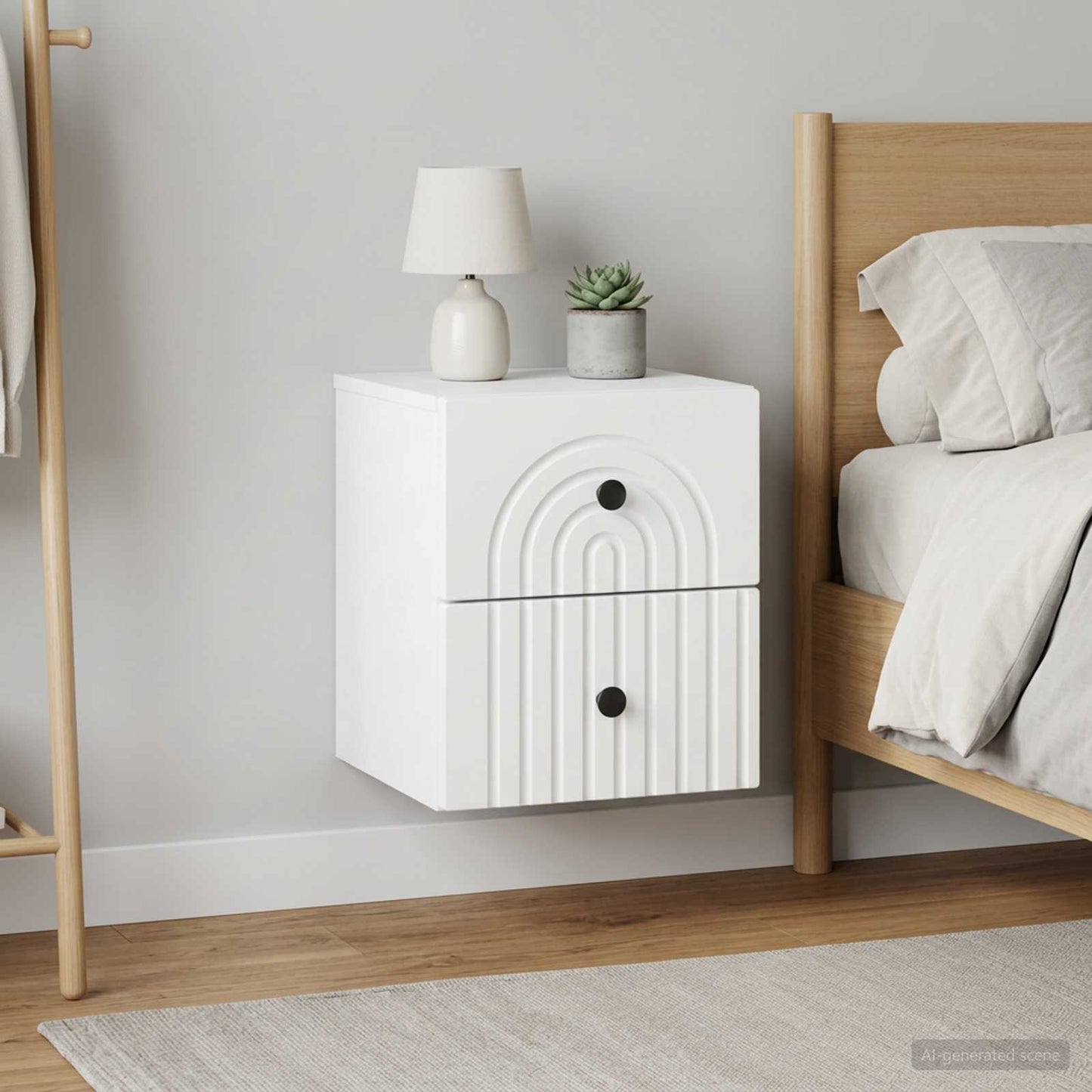 Mobiletto da notte a muro 2 pz Bianco 33 x 34,5 x 40 cm
