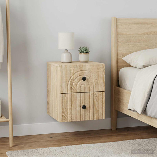 Mobiletto da notte a muro 2 pz Rovere Sonoma 33 x 34,5 x 40 cm