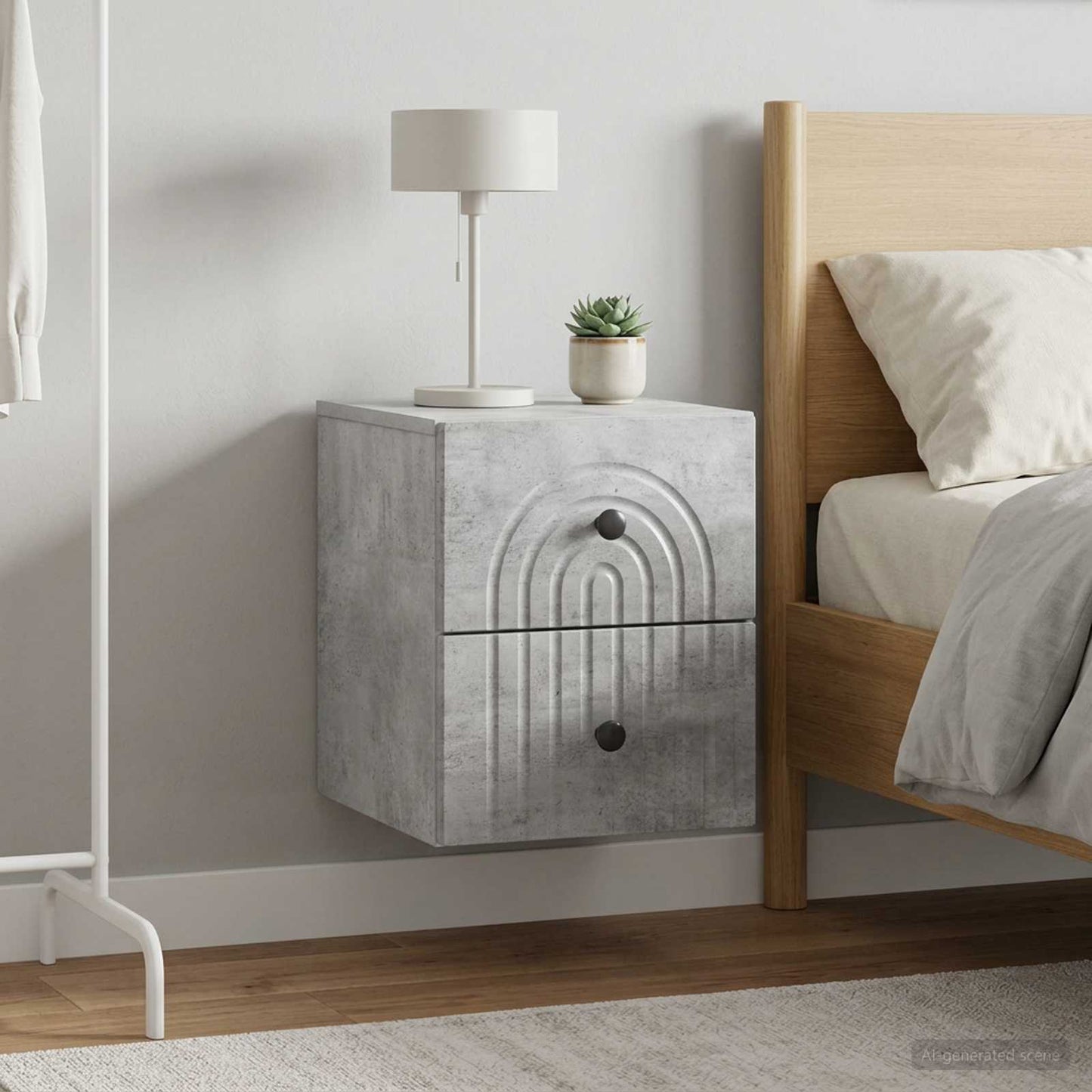 Mobiletto da notte a muro 2 pz Grigio Cemento 33 x 34,5 x 40 cm