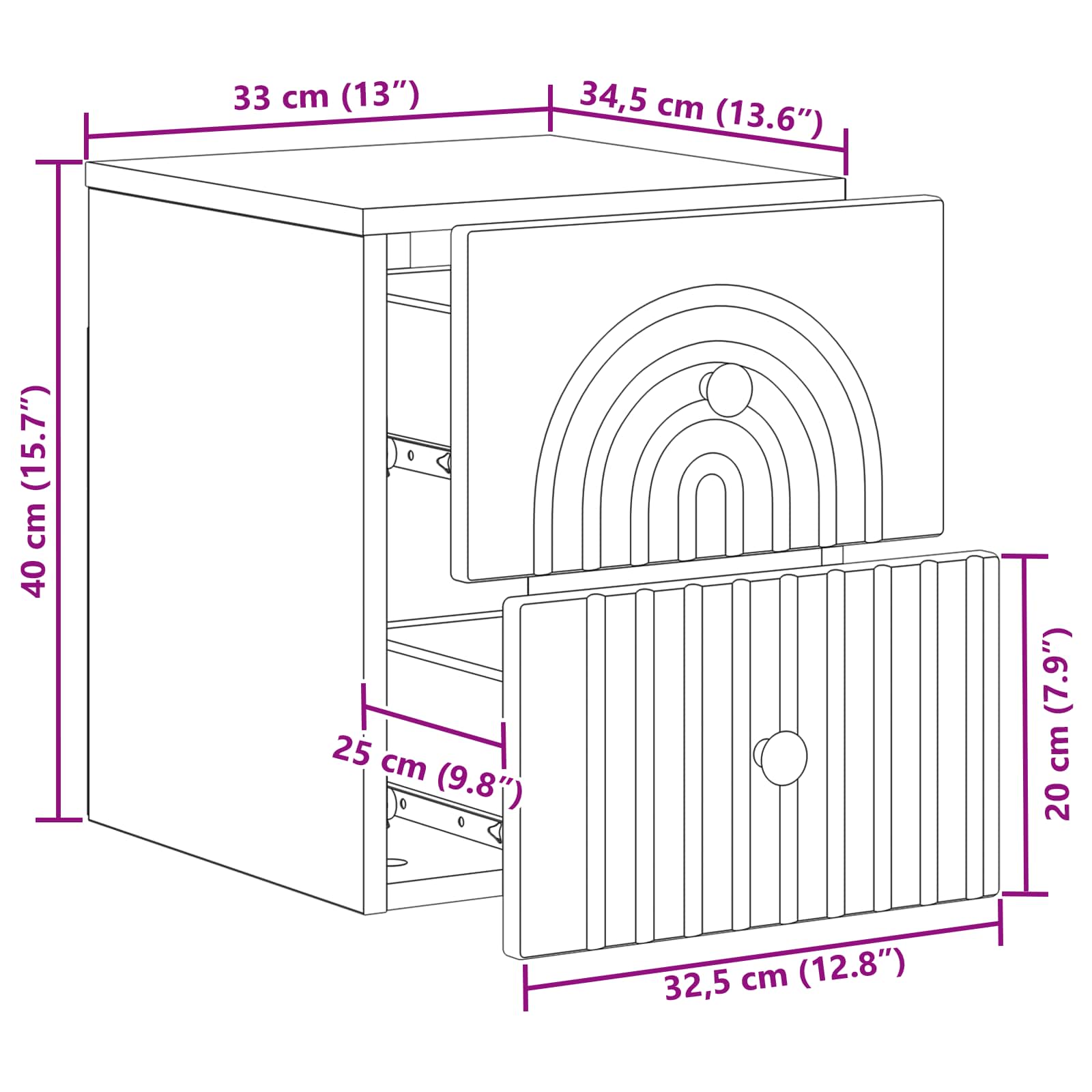 Mobiletto da notte a muro Bianco Lucido 33 x 34,5 x 40 cm | homemem39