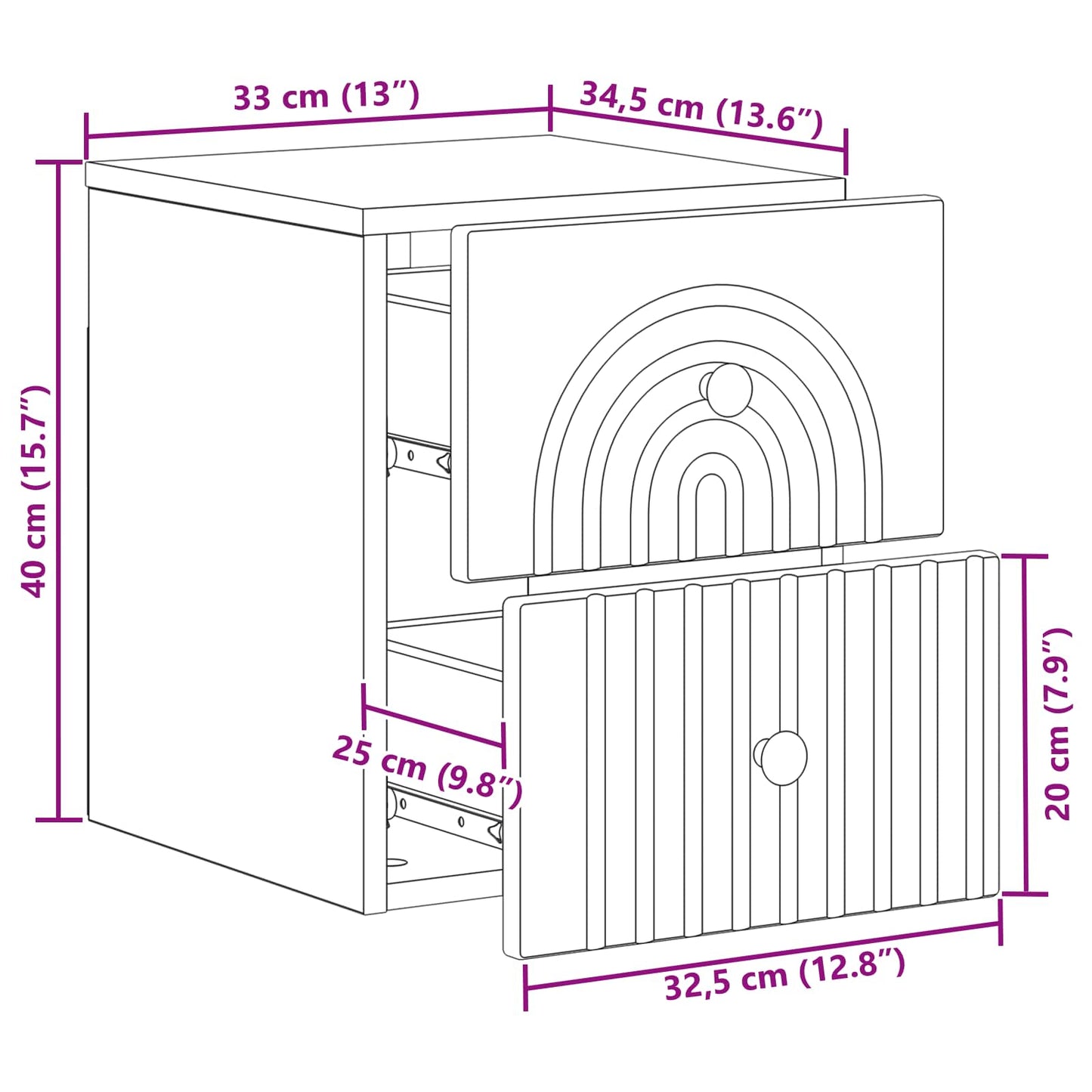 Mobiletto da notte a muro 2 pcs Bianco Lucido 33 x 34,5 x 40 cm | homemem39