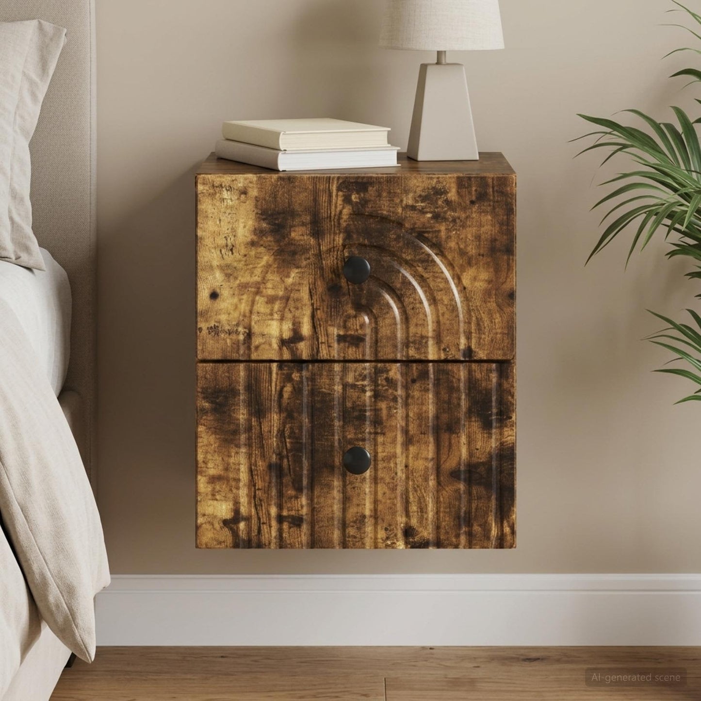 Mobiletto da notte a muro Rovere Fumo 33 x 34,5 x 40 cm