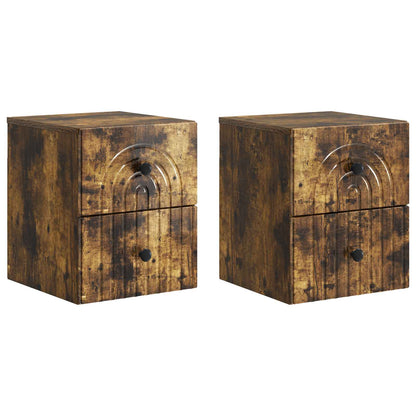 Mobiletto da notte a muro 2 pz Rovere Fumo 33 x 34,5 x 40 cm