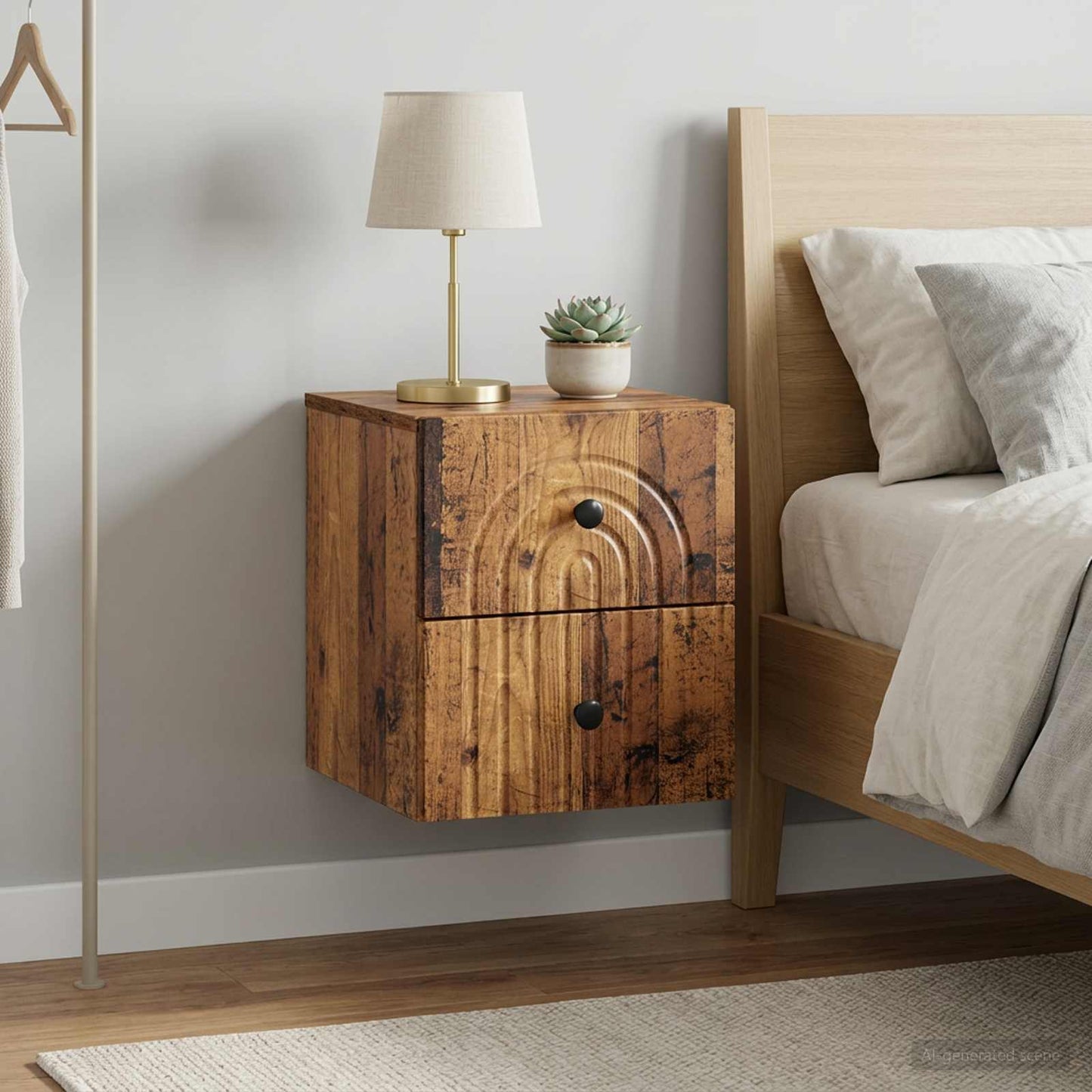 Mobiletto da notte a muro 2 pz Legno antico 33 x 34,5 x 40 cm