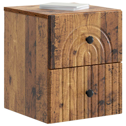 Mobiletto da notte a muro 2 pz Legno antico 33 x 34,5 x 40 cm