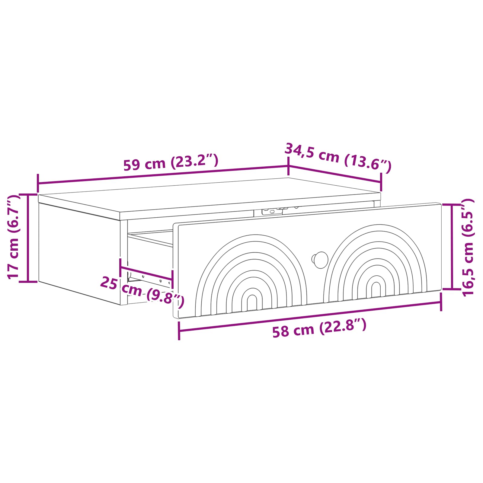 Tavolino da Parete Laterale Bianco Lucido 59 x 34,5 x 17 cm | homemem39