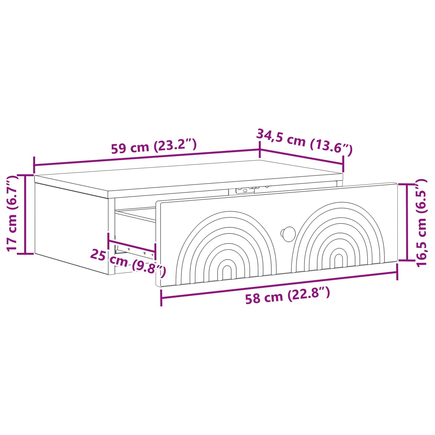 Tavolino da Parete Laterale Grigio Sonoma 59 x 34,5 x 17 cm | homemem39