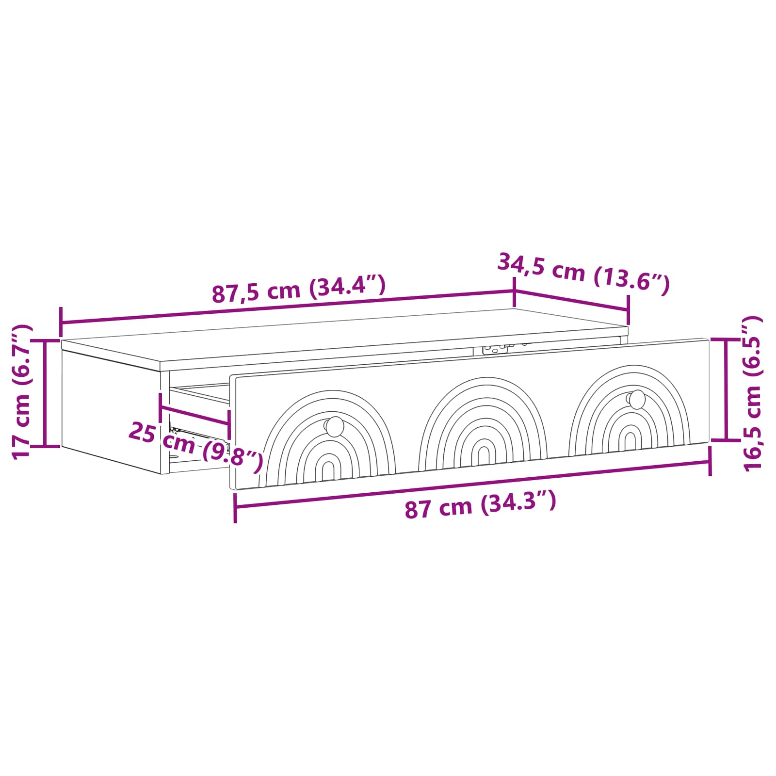 Tavolino da Parete Laterale Bianco Lucido 87,5 x 34,5 x 17 cm | homemem39