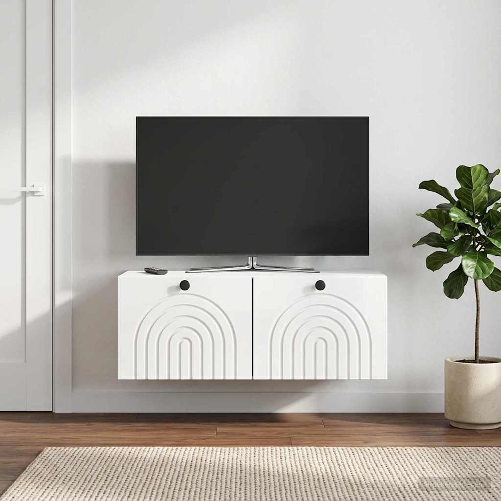 Mobile Porta TV da Muro Bianco Lucido 78,5 x 41 x 30 cm