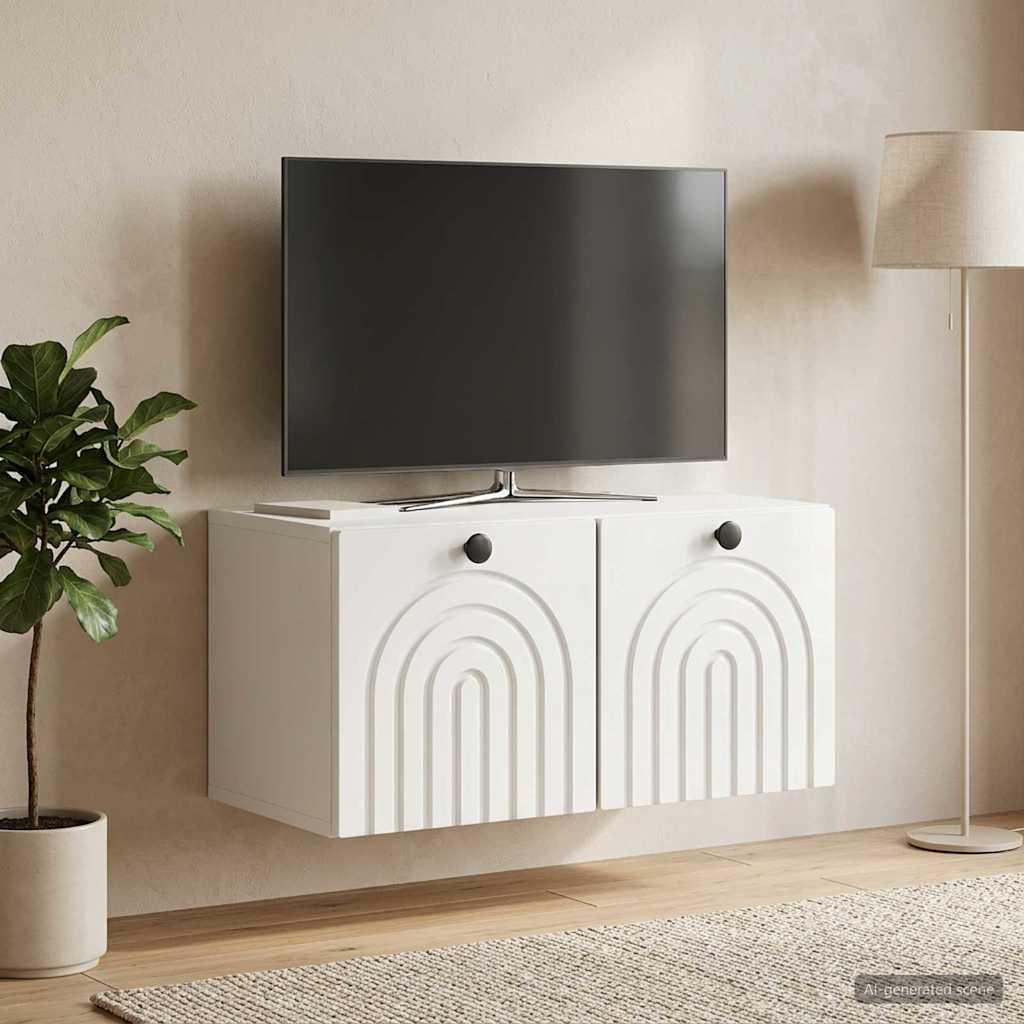 Mobile Porta TV da Muro Bianco Lucido 59,5 x 31 x 30 cm