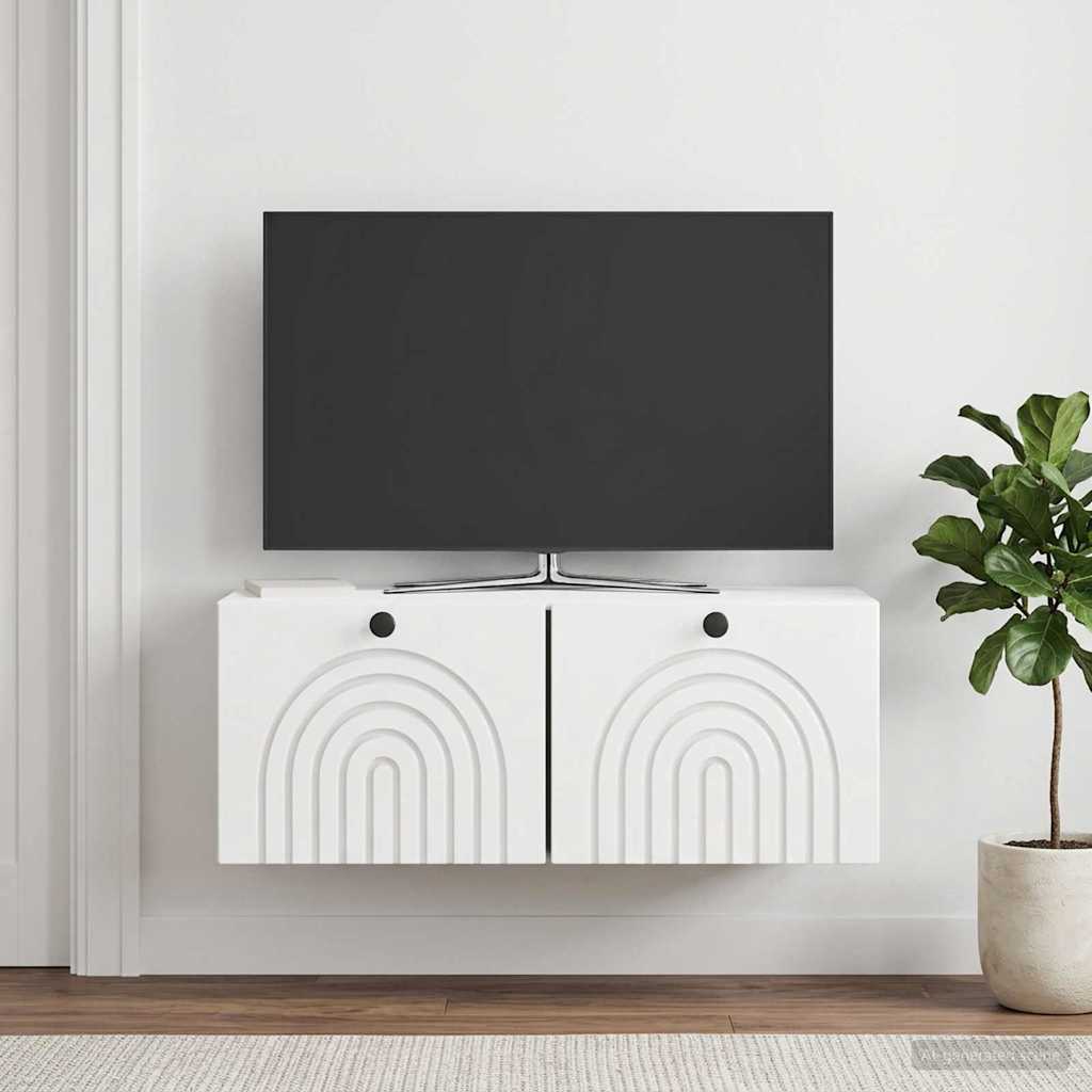 Mobile Porta TV da Muro Bianco Lucido 78,5 x 31 x 30 cm