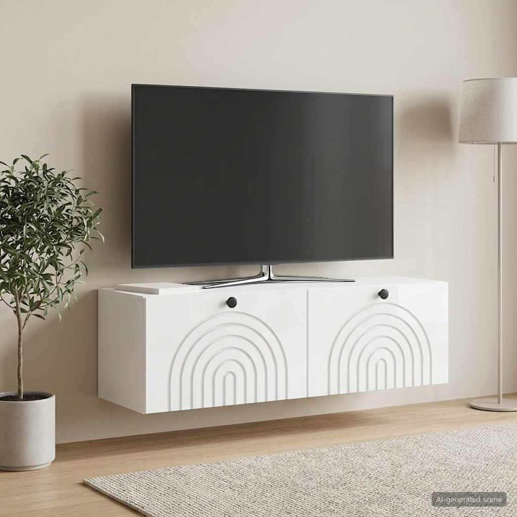 Mobile Porta TV da Muro Bianco Lucido 98 x 31 x 30 cm