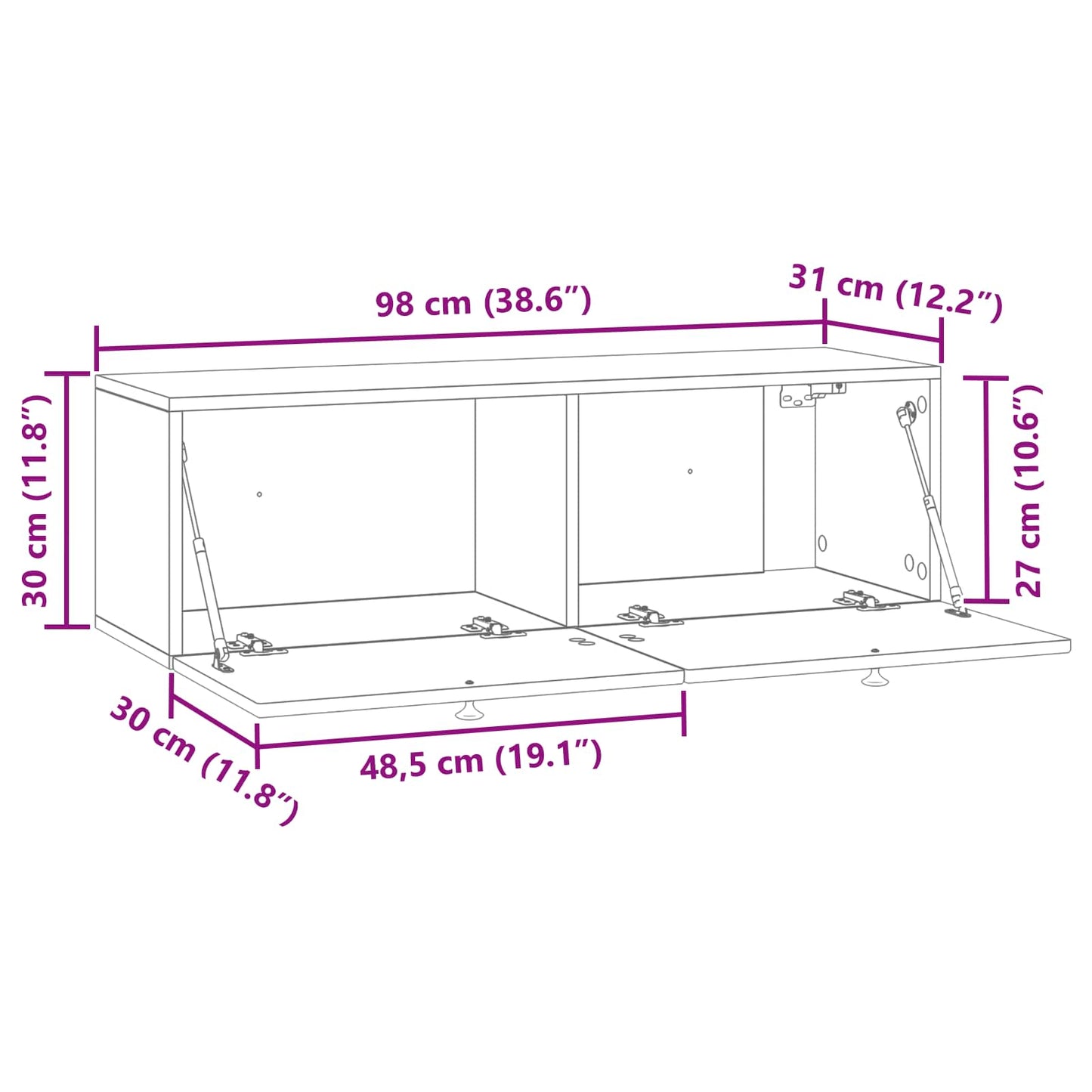 Mobile Porta TV da Muro Rovere Fumo 98 x 31 x 30 cm | homemem39