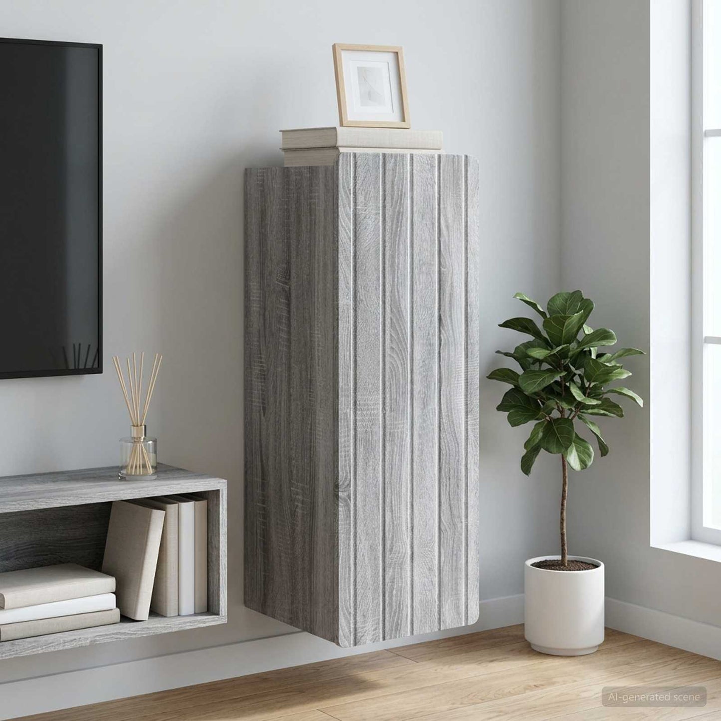 Mobiletto a muro Sonoma grigio 33 x 34,5 x 94 cm