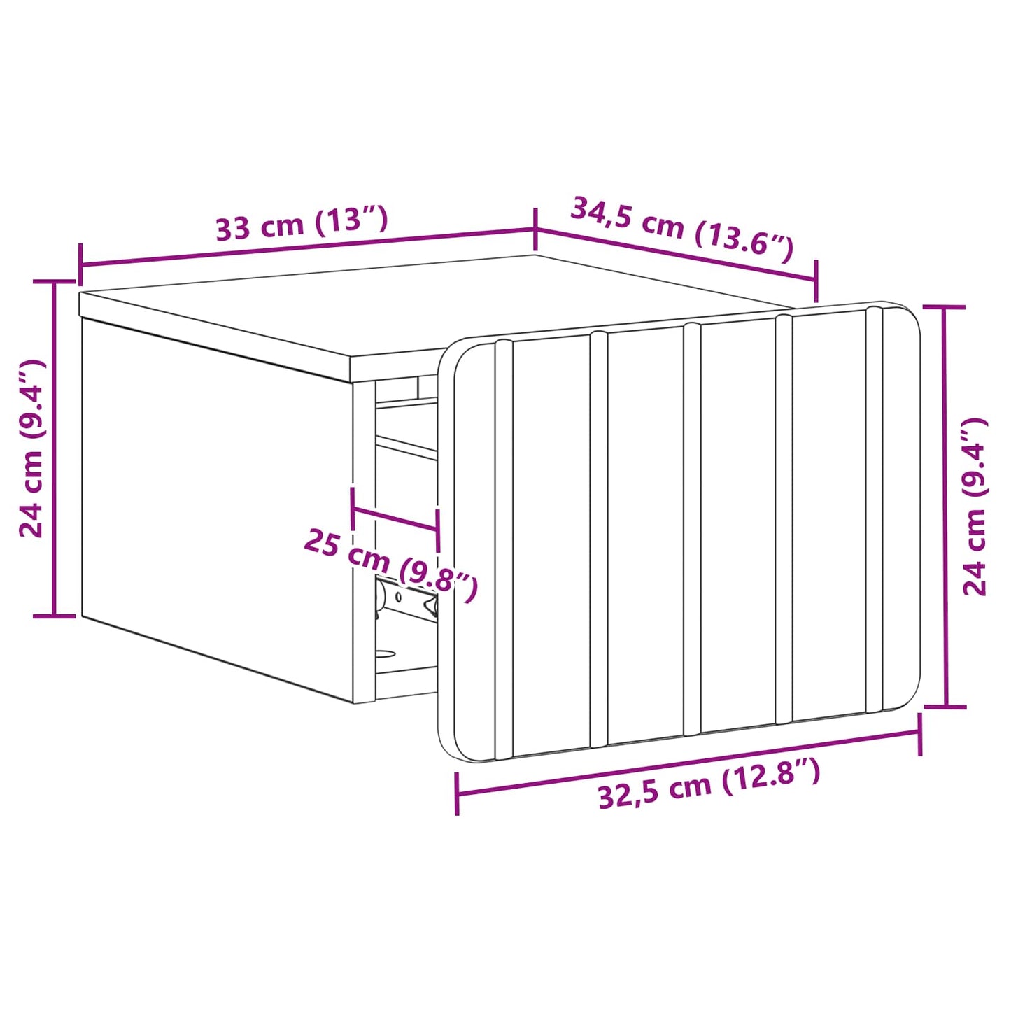 Mobiletto da notte a muro Rovere Fumo 33 x 34,5 x 24 cm