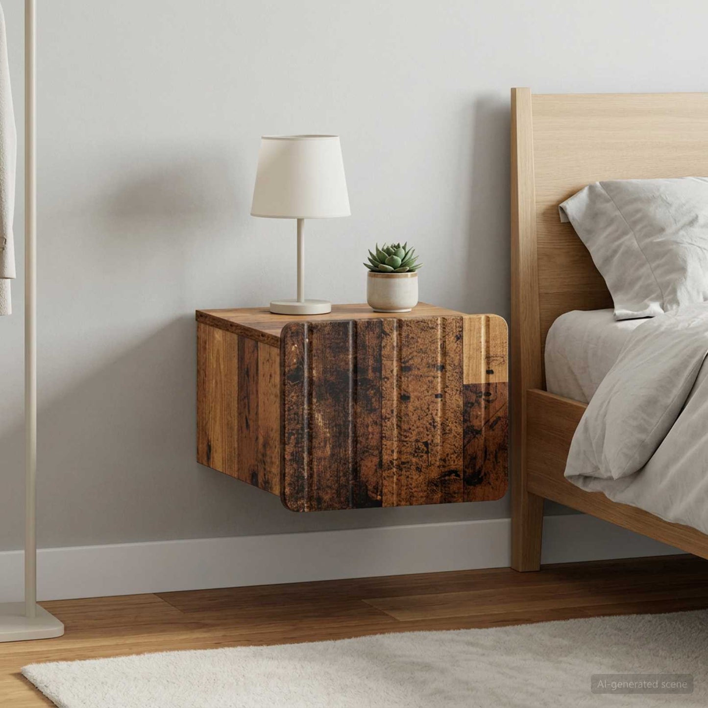 Mobiletto da notte a muro 2 pz Legno antico 33 x 34,5 x 24 cm