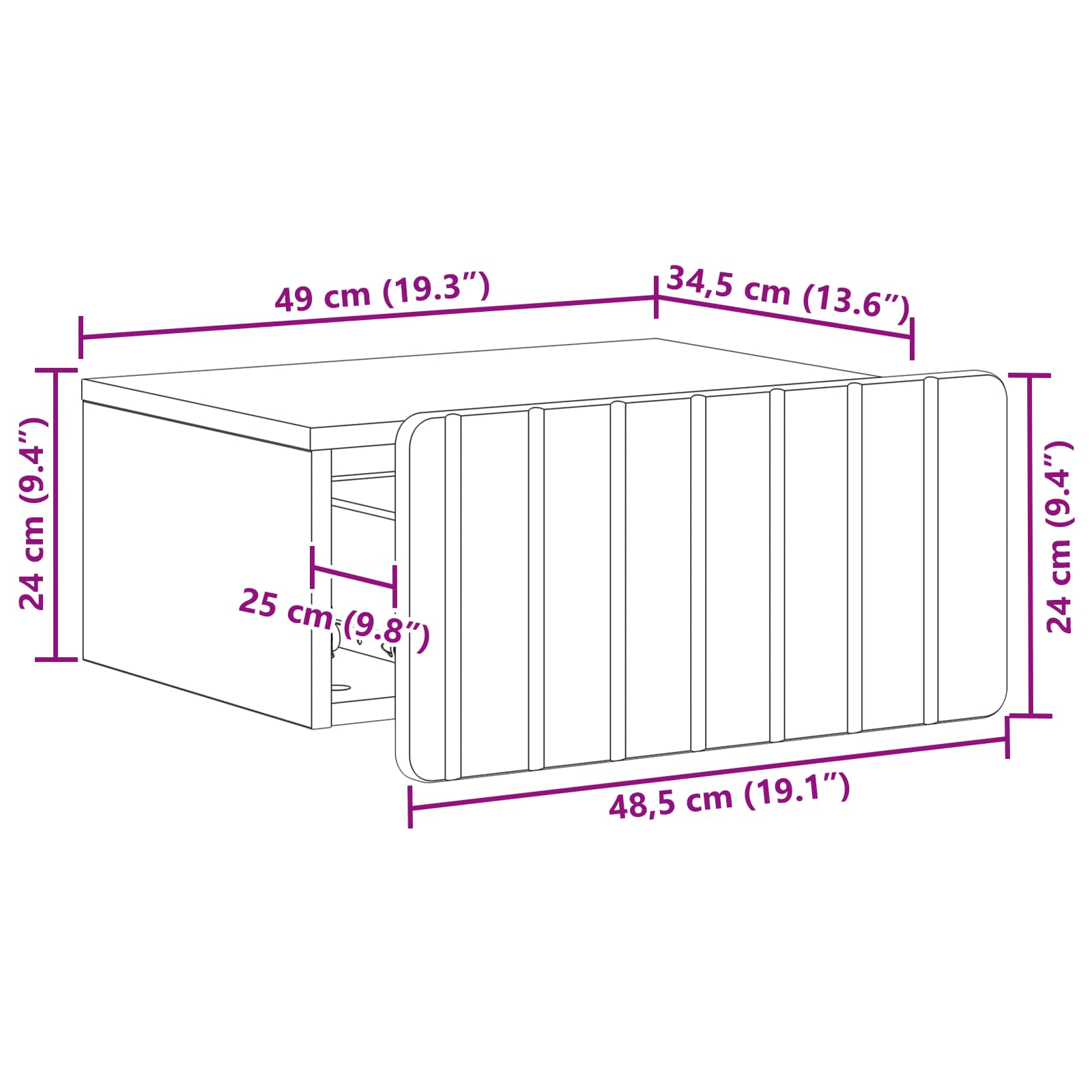 Mobiletto da notte a muro Legno antico 49 x 34,5 x 24 cm | homemem39