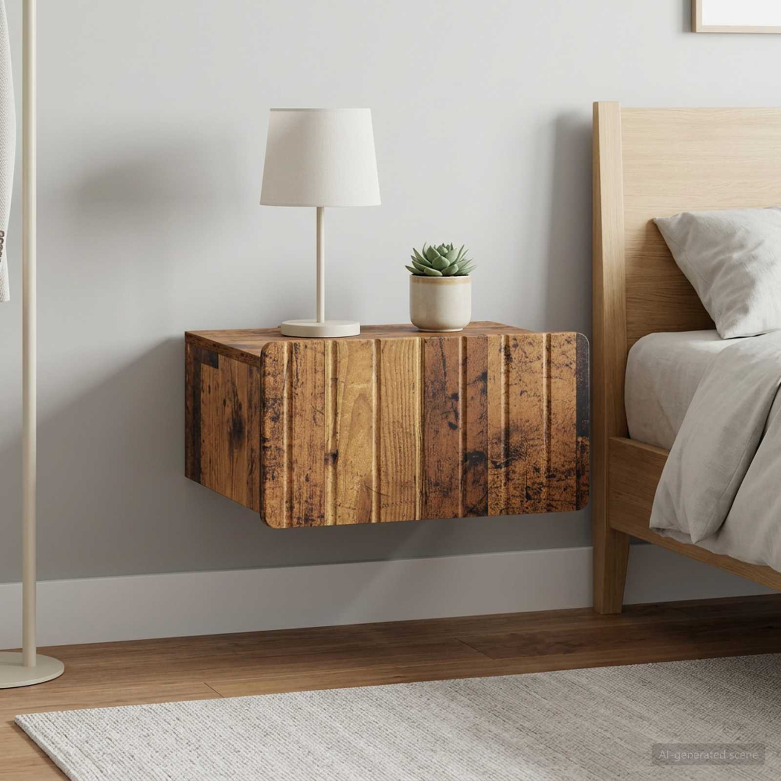 Mobiletto da notte a muro 2 pcs Legno antico 49 x 34,5 x 24 cm | homemem39