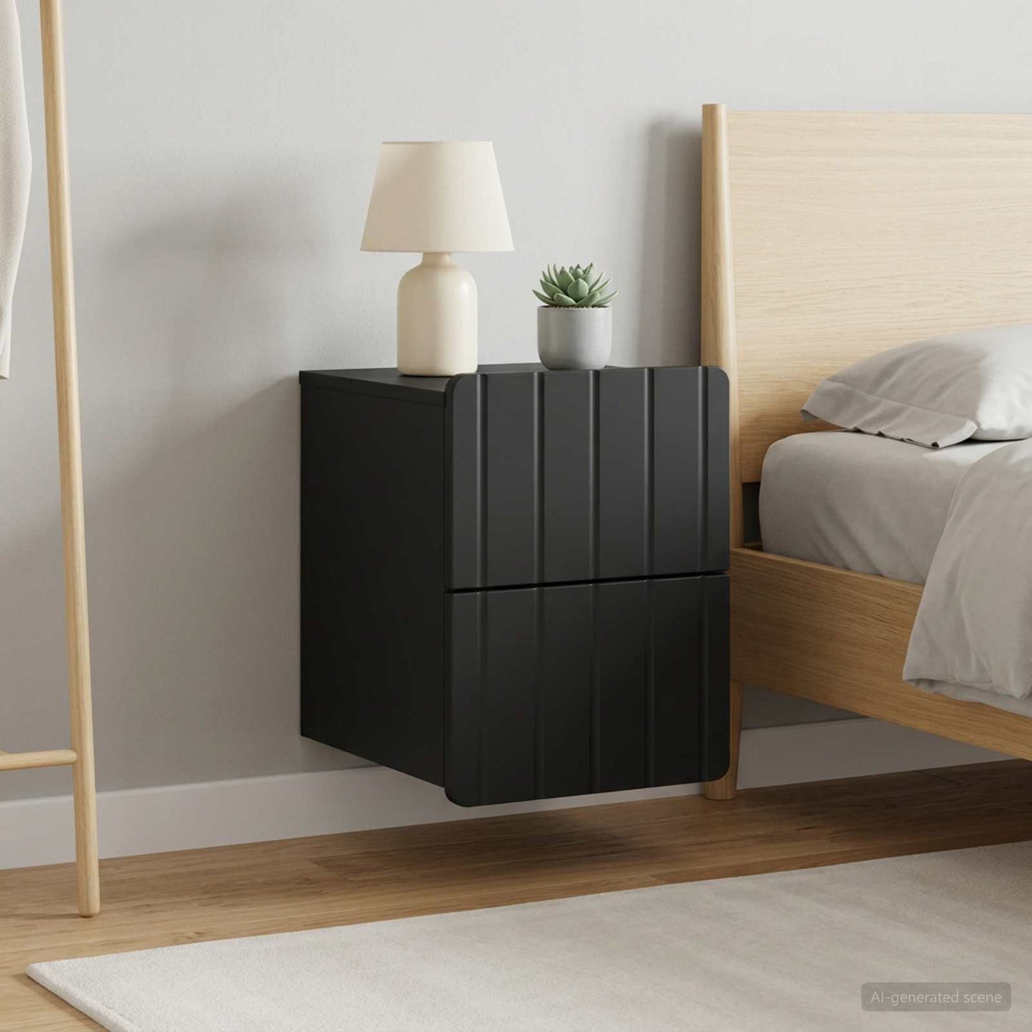 Mobiletto da notte a muro 2 pz Nero 33 x 34,5 x 43 cm