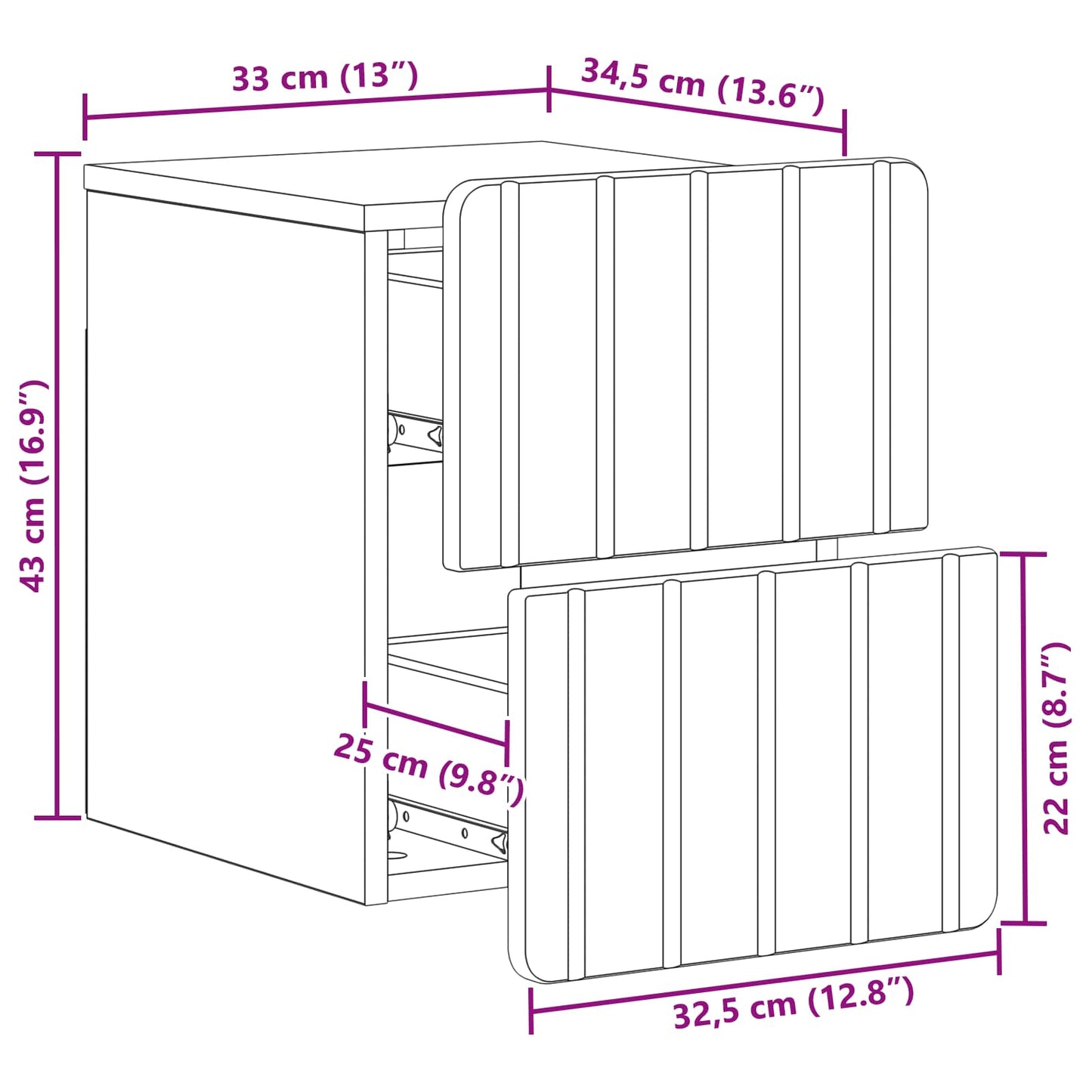 Mobiletto da notte a muro Rovere Sonoma 33 x 34,5 x 43 cm | homemem39