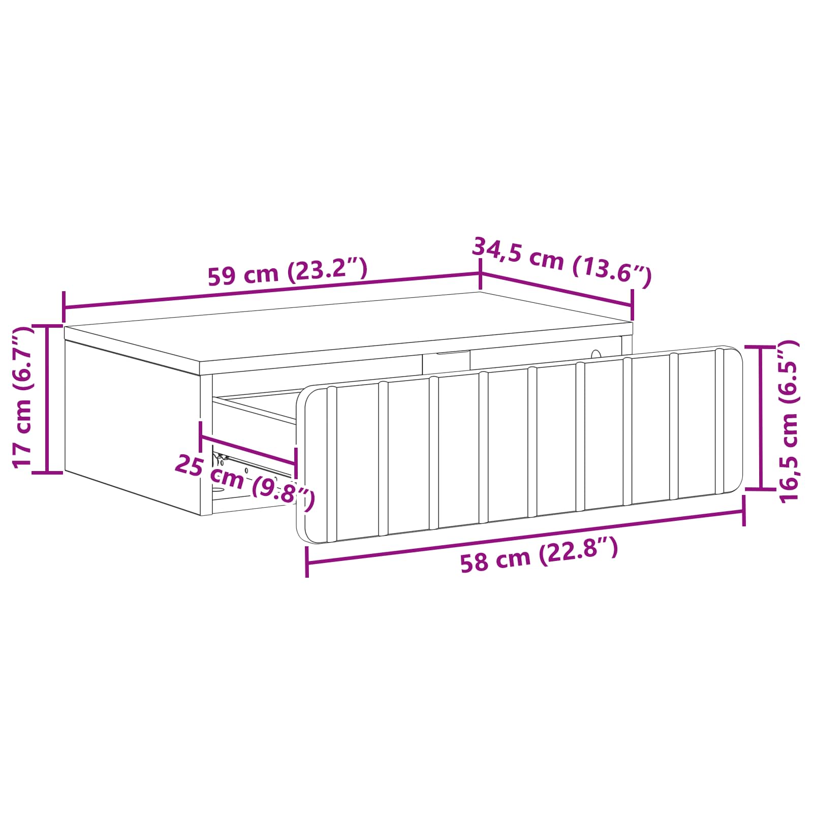 Tavolino da Parete Laterale Rovere Sonoma 59 x 34,5 x 17 cm - homemem39