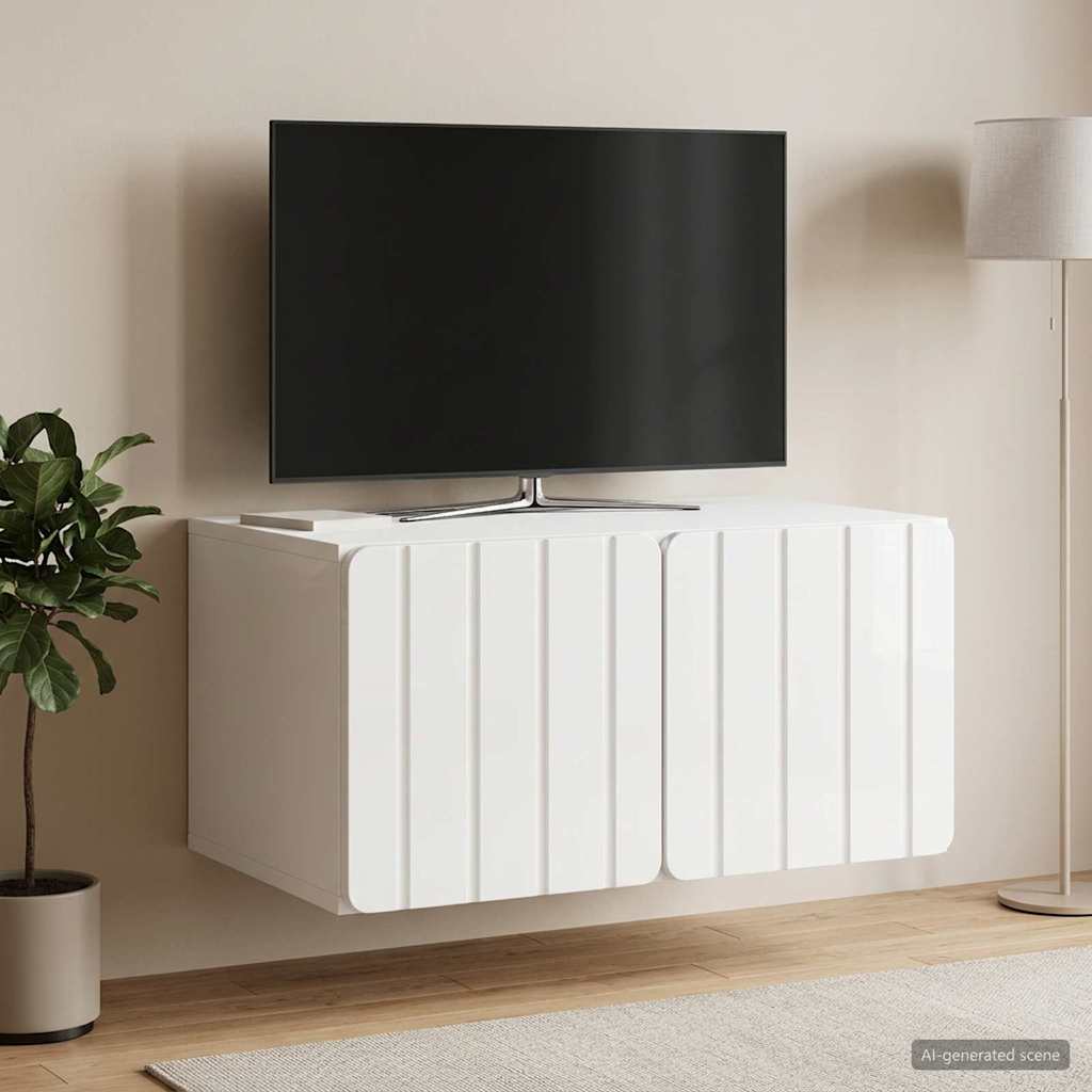 Mobile Porta TV da Muro 59,5 x 41 x 30 cm Bianco Lucido