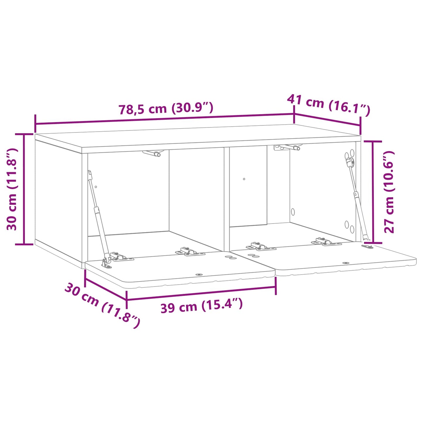 Mobile Porta TV da Muro Nero 78,5 x 41 x 30 cm | homemem39